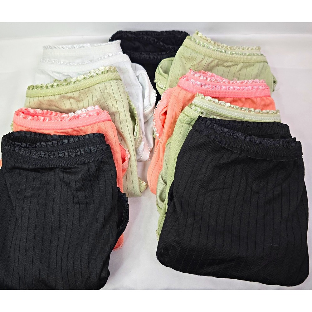 Women's 7 Pack Brief Panties Multicolor Solid Ribbed Trim 2XL Mid Rise